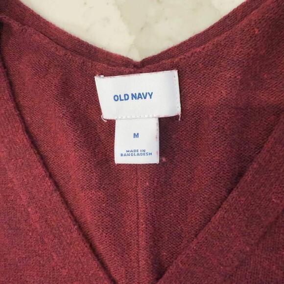 Old Navy Marled Burgundy V Neck Pullover Sweater Women's Medium Special Occasion - Picture 2 of 5